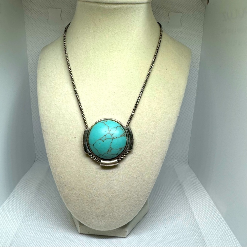 Lucky Brand Adjustable Silver-Tone Faux Turquoise Pendant Necklace